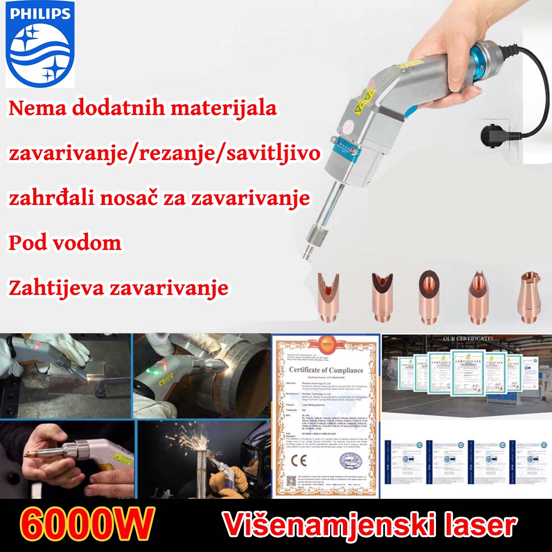 Višenamjenski laserski pištolj 6000W (zavarivanje zlata/srebra/bakra/željeza/aluminija/nehrđajućeg čelika) debljina zavarivanja 0-20mm (zavarivanje/rezanje/čišćenje 3 u 1)